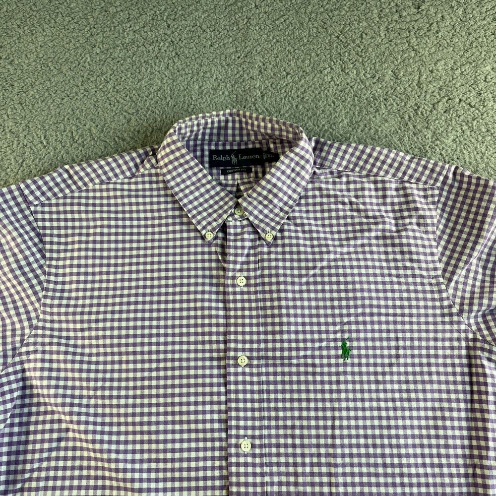Ralph Lauren Shirt Mens Extra Large Purple Gingham Check Custom Fit Button Up